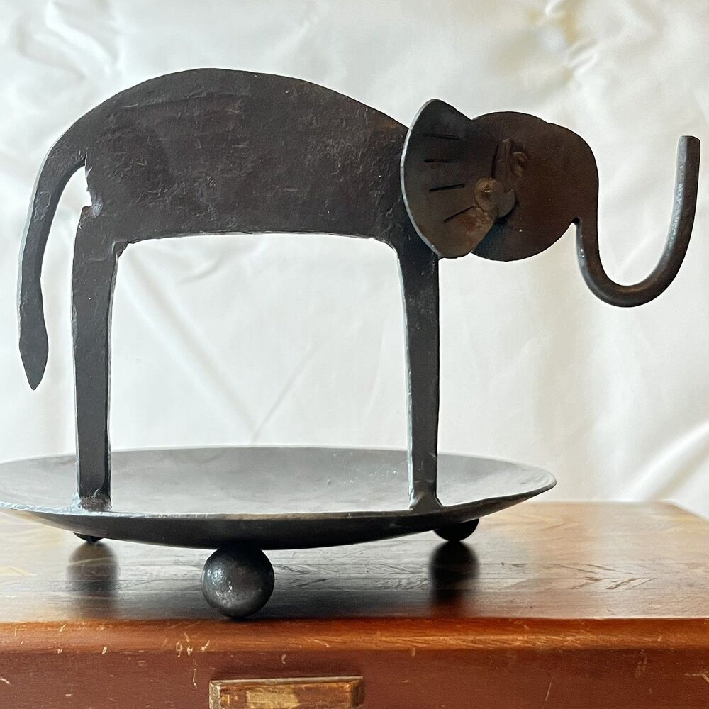 Vintage Handcrafted Metal Elephant Candle Holder From India